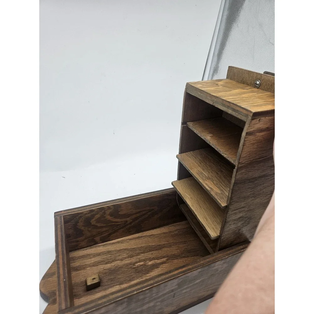 Vintage Wall Mounted Wooden Recipe Box w Fold-out Door